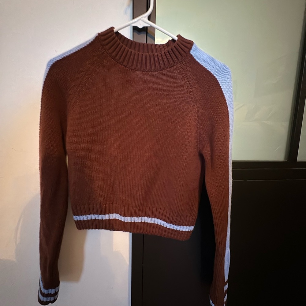 Zara Brown and White Crew Neck Sweater